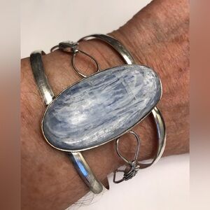Kyanite Stamped 925 Sterling Silver Cuff Bracelet